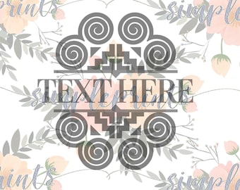 May include: A digital design with a floral and geometric pattern. The design features a central gray geometric shape with the text "TEXT HERE" and the words "simpleprints" in a script font. The bottom of the image has the text "PNG JPG".
