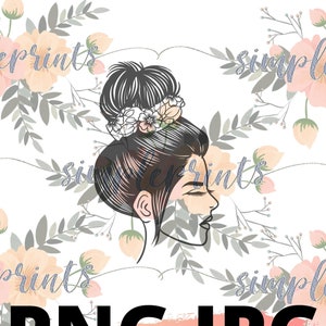 Hmong Design, Hmong Digital, Hmong Print, Hmong Woman Silhouette &quot;Messy Bun&quot;