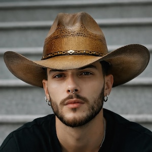 Bangora Brown Gus Style Cowboy hat,  handmade in Mex. with an elastic sweat bandana for a comfortable fit, with a Re-Usable Hat Rain Cover!