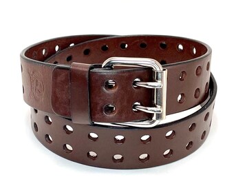 Men's 1.5" Double Prong Full Grain Leather Belt - Two Rows Of Holes For Work, Casual, Or Goth Style - View #4