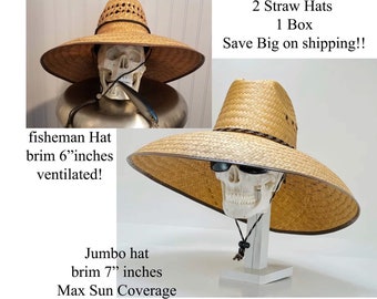 HOT SUMMER SALE! 2 Straw Hats, 1 Mega Maximum Sun Coverage, and 1 Fishing Ventilated hat, 2 hats in 1 Box save on shipping, Great Savings!