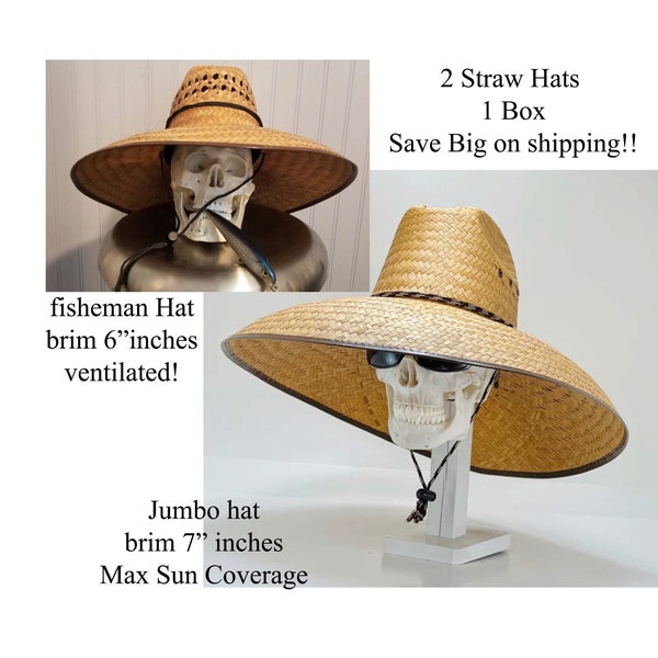 HOT SUMMER SALE! 2 Straw Hats, 1 Mega Maximum Sun Coverage, and 1 Fishing Ventilated hat, 2 hats in 1 Box save on shipping, Great Savings!
