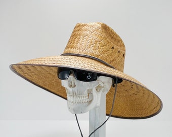 Gardening & Fishing Straw Hat, Brim size 5.75” in. inside circumference about 23” in. Overall hat size total sun coverage 19.5” x 17.5” in.