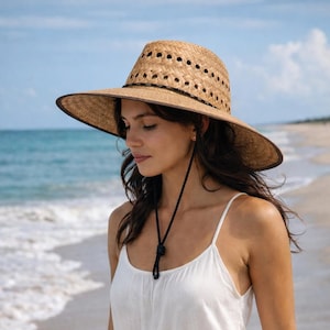 Ladies 18" brown Ventilated Gardening Straw Hat, handmade in Mex. authentic artisan, with an adjustable strap, great for any outdoor event