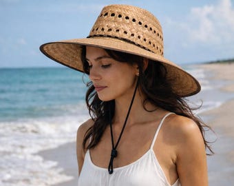 Ladies 18" brown Ventilated Gardening Straw Hat, handmade in Mex. authentic artisan, with an adjustable strap, great for any outdoor event