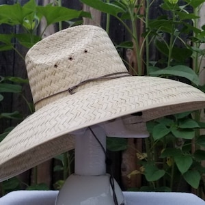 Chapeau Jumbo en Paille Naturelle, Protection Solaire Maximale ! Grand bord 17,8 cm, taille 60 cm ou 61 cm, naturel cultivé, tissé à la main et fabriqué au Mexique.