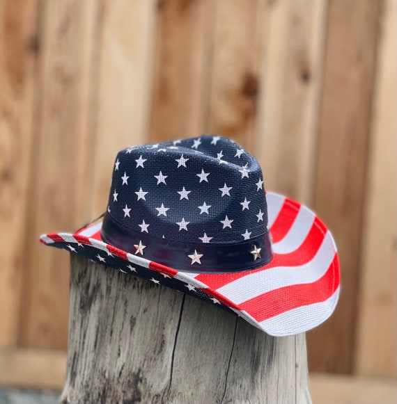 Patriotic Cowboy Flag Hat, One Size Fits All, Overall Size 15x14 Inside Circumference About 23.25 Great Hat for Any Activity Under The Sun