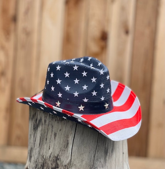 Patriotic Cowboy Flag Hat, One Size Fits All, Overall Size 15x14 Inside Circumference About 23.25 Great Hat for Any Activity Under The Sun