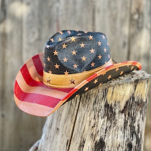 Patriotic Cowboy Flag Hat, one size fits all, overall size 15x14 inside circumference about 23.25” great hat for any activity under the sun.