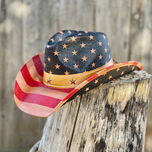 Patriottische cowboyvlaghoed, one size fits all, totale maat 15x14 binnenomtrek ongeveer 23,25 inch geweldige hoed voor elke activiteit onder de zon.