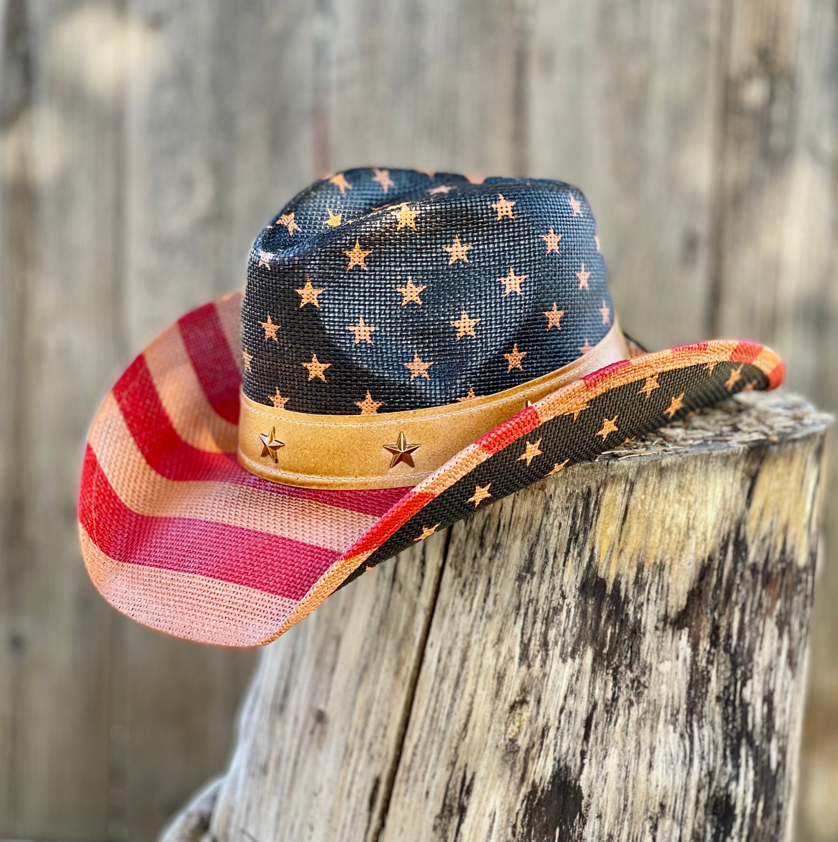 Patriotic Cowboy Flag Hat, One Size Fits All, Overall Size 15x14