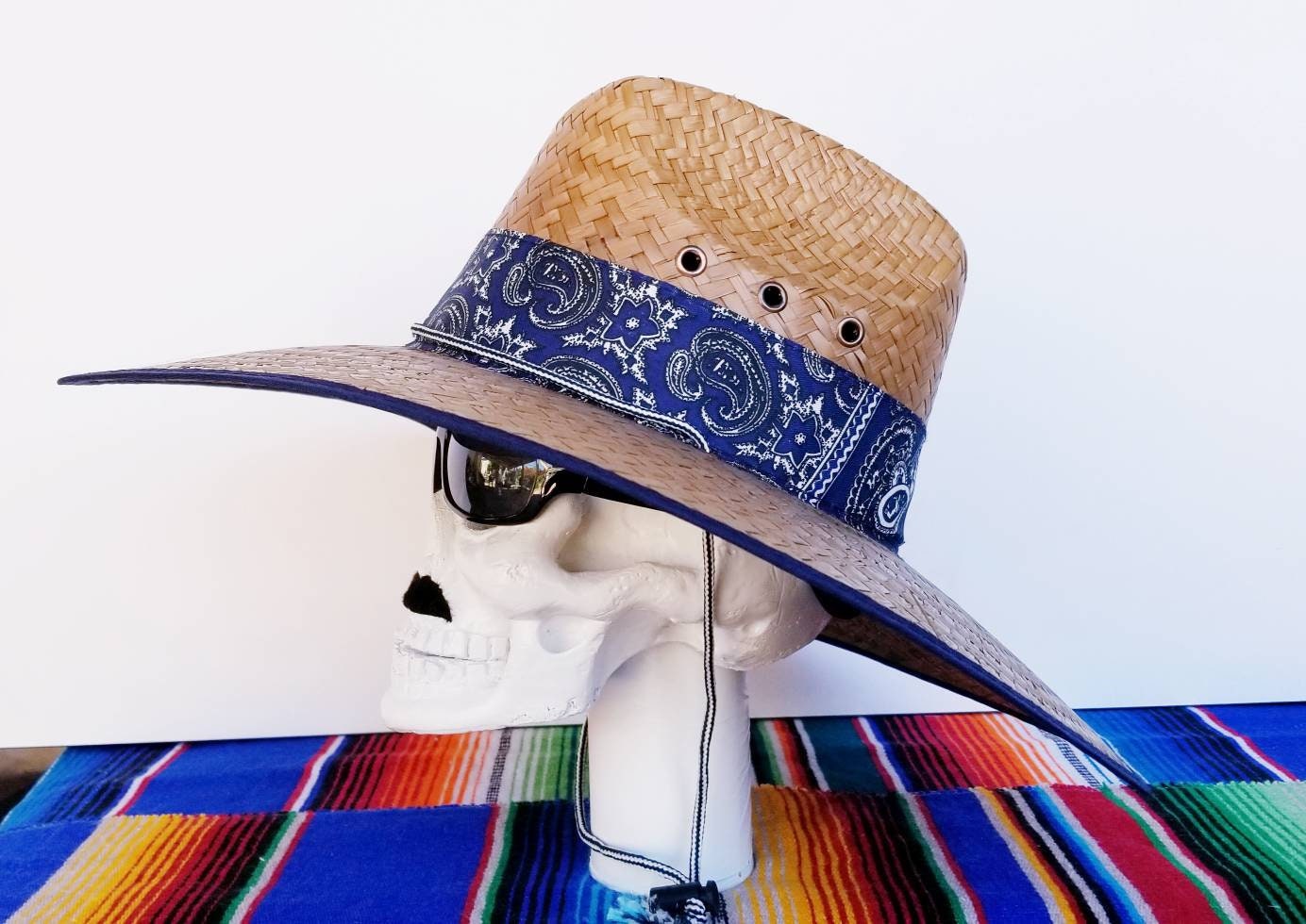 Homie Blue Bandana Straw Hat with an adjustable strap great Etsy