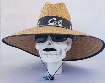 CALI Straw Hat, aprox. 19&quot; x 18&quot; inside Circumference about 23&quot; 100% handmade in Mexico, great for any outdoor event, with adjustable strap!