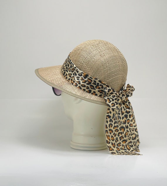 Ladies Asian Straw Visor Hat, With Cheetah Print Bandana With a Bow,inside  Circumference 23 Inches, Light in Weight, -  Canada