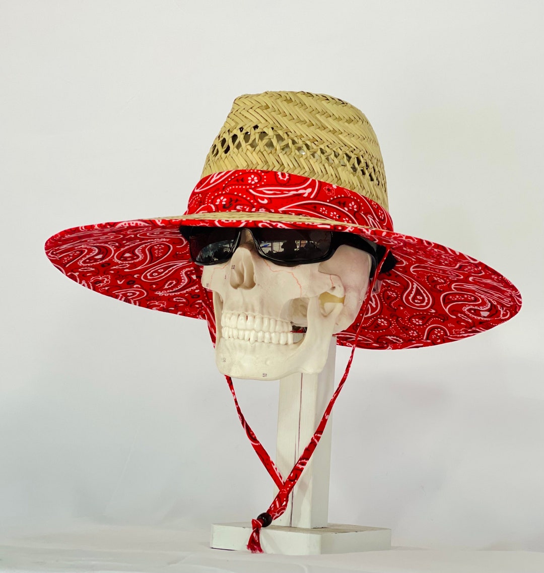 Red Bandana Straw Hat, With Under Brim Liner, to Ensure Maximum Sun