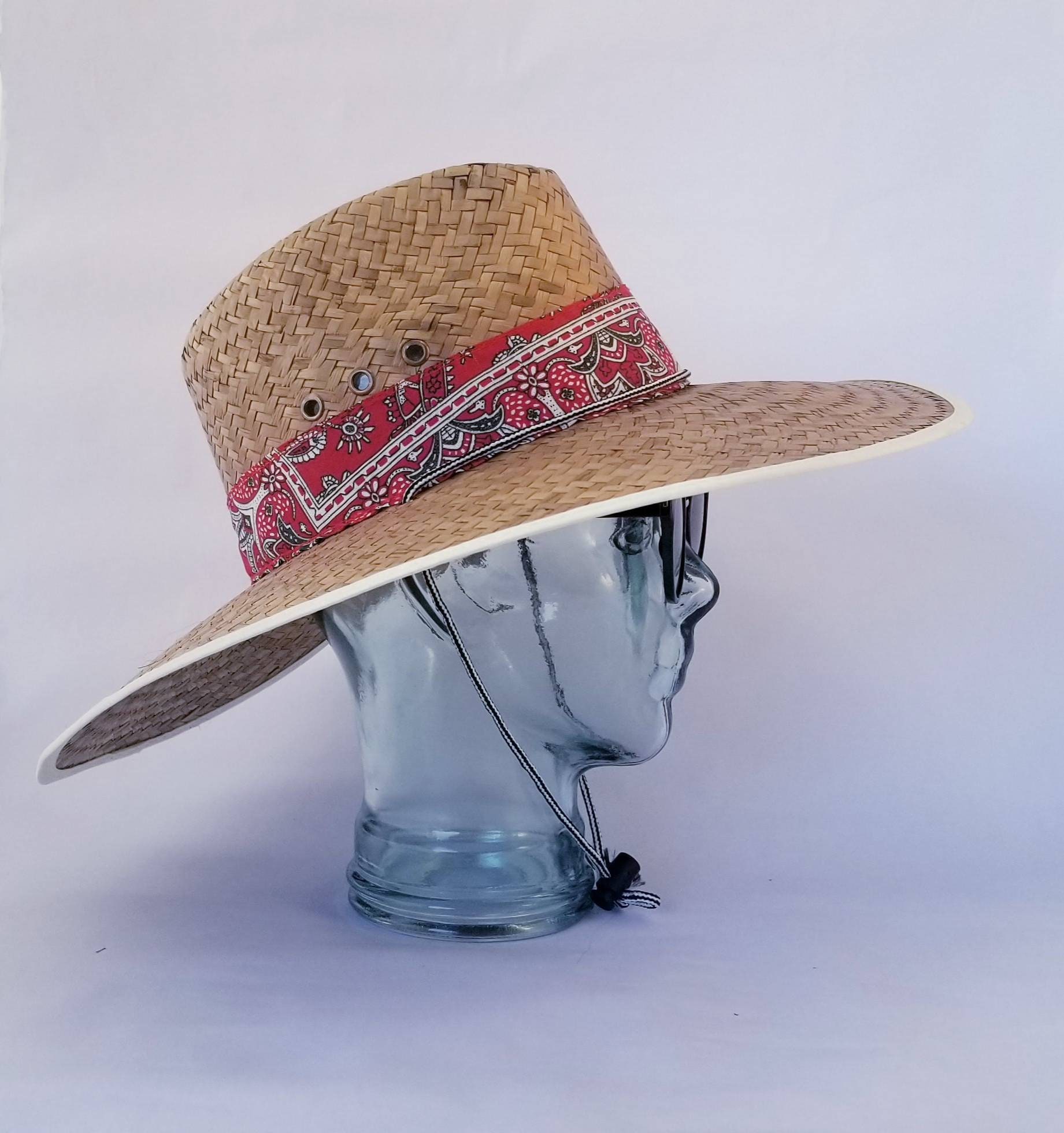 Ladies Red Bandana Straw Hat Aprox. 19 X 18 Etsy