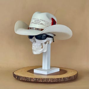 Bangora White Cowboy hat, proudly handmade in Mexico, with an elastic sweat bandana for a comfortable fit, with rain cover and real feather.