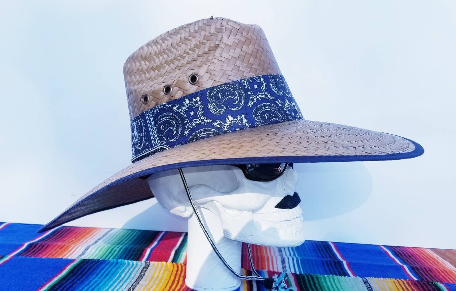 Homie Blue Bandana Straw Hat with an adjustable strap great Etsy