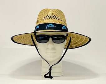 Blue Marlin Bandana Straw Hat, Well Ventilated, Colorful