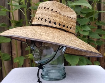 Ladies 18" brown Ventilated Gardening Straw Hat, handmade in Mex. authentic artisan, with an adjustable strap, great for any outdoor event