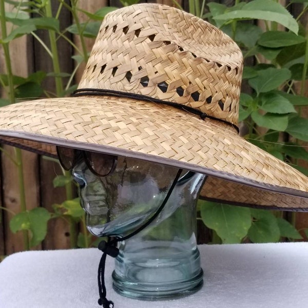 Ladies 18" brown Ventilated Gardening Straw Hat, handmade in Mex. authentic artisan, with an adjustable strap, great for any outdoor event