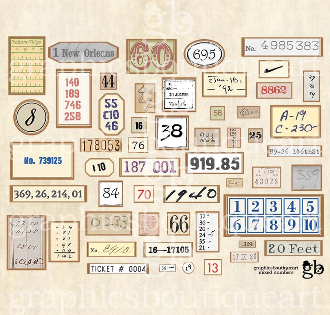 Random Number Digital Labels, Printable Labels for Scrapbooking LAB22 ...