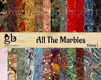 Marbled End Papers Junk Journal Backgrounds Vintage Endpapers Ephemera Pack DIGI22-09