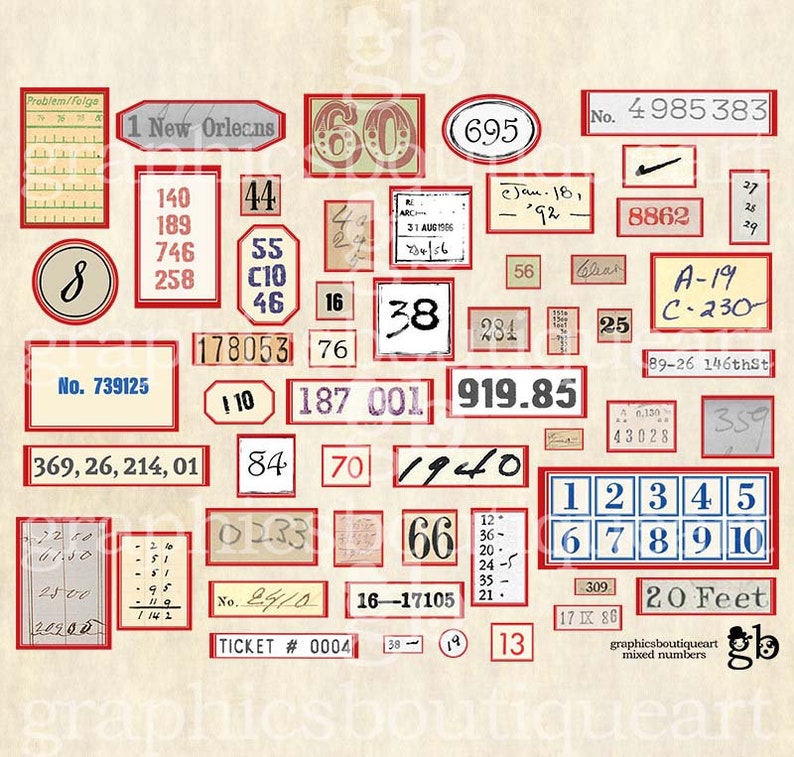 Random Number Digital Labels, Printable Labels for Scrapbooking LAB22 ...