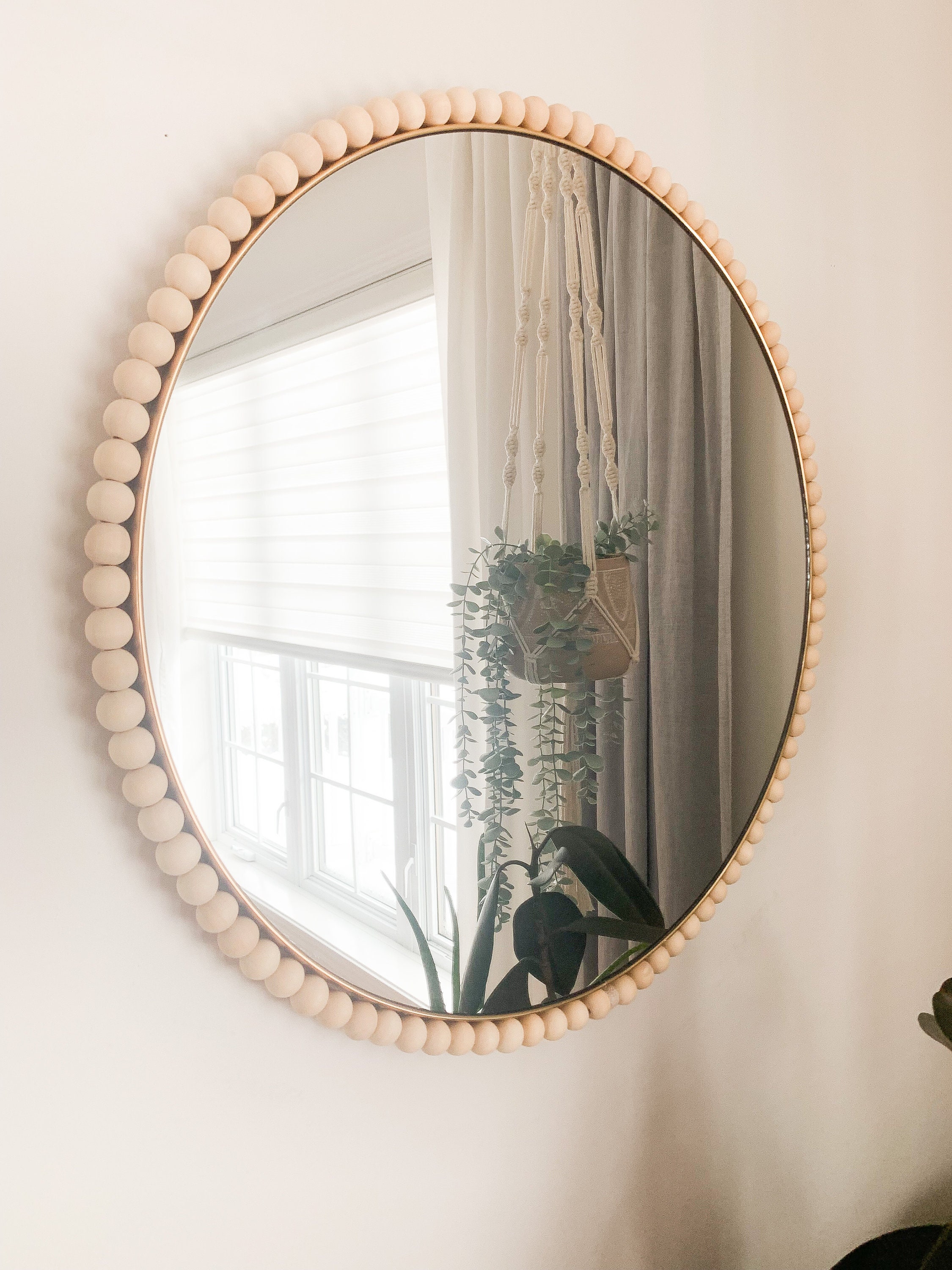 Small Beaded Carved Round Wall Mirror in Gold