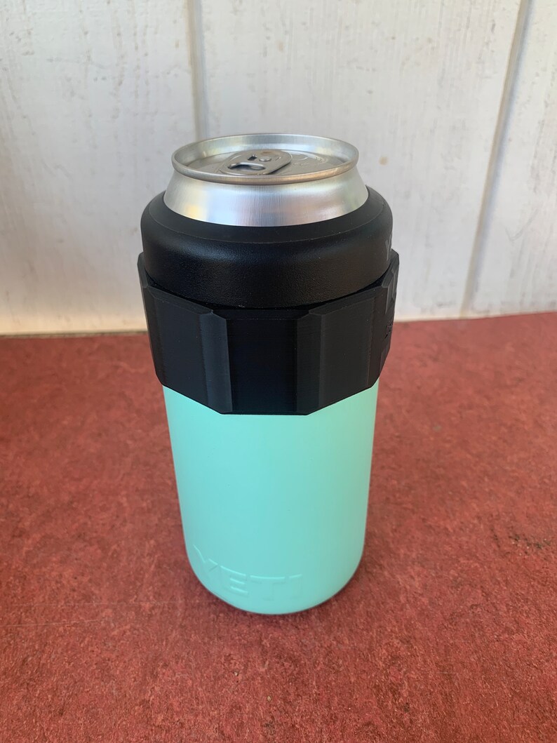 16oz Adapter  Style: Decagon, assembled with 12oz Yeti and 16oz can beverage. Shown with original yeti gasket/ lid. Yeti and can beverage shown not included.