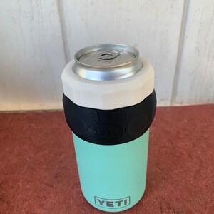 16oz Adapter assembled with 16oz beverage can and 12oz Yeti. Style: 10 Round Face. Shown with Izer Designs simply faceted model replacement gasket/lid in white.  Yeti and Gasket not included. See other Izer Designs listings for various lids.