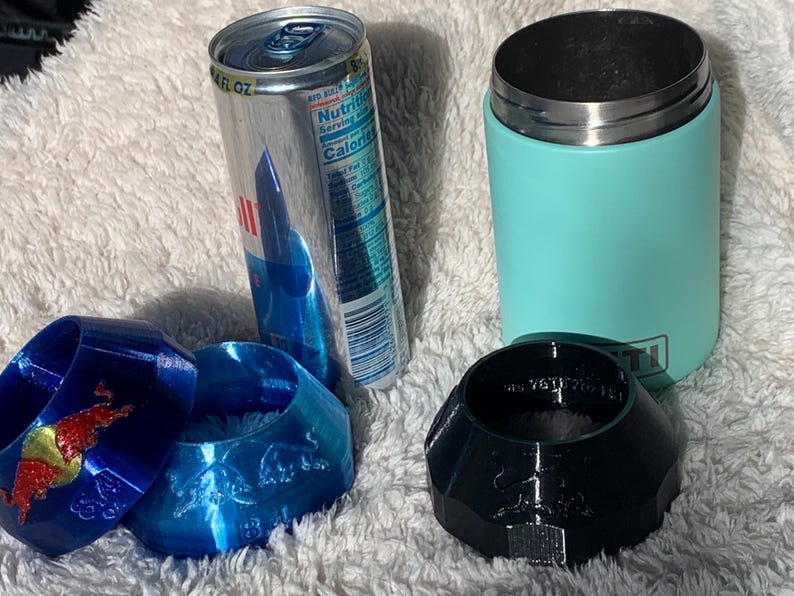 photo showing both version Quick Turn models; flexible TPU and PETG hard plastic. yeti and beverage not included