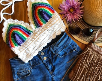 Crochet My Way; pick the colors for your own custom handmade rainbow top, Trendy Summer Top, Crochet Halter Top, Summer Top, Crochet Top