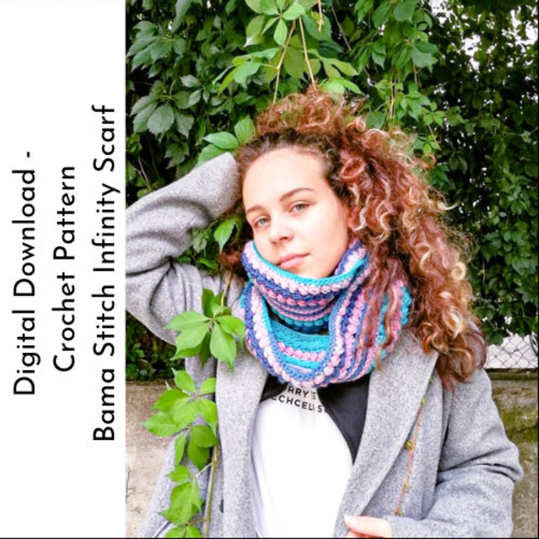 Bama Stitch Infinity Scarf, Crochet Scarf Pattern, Crochet Scarf ...
