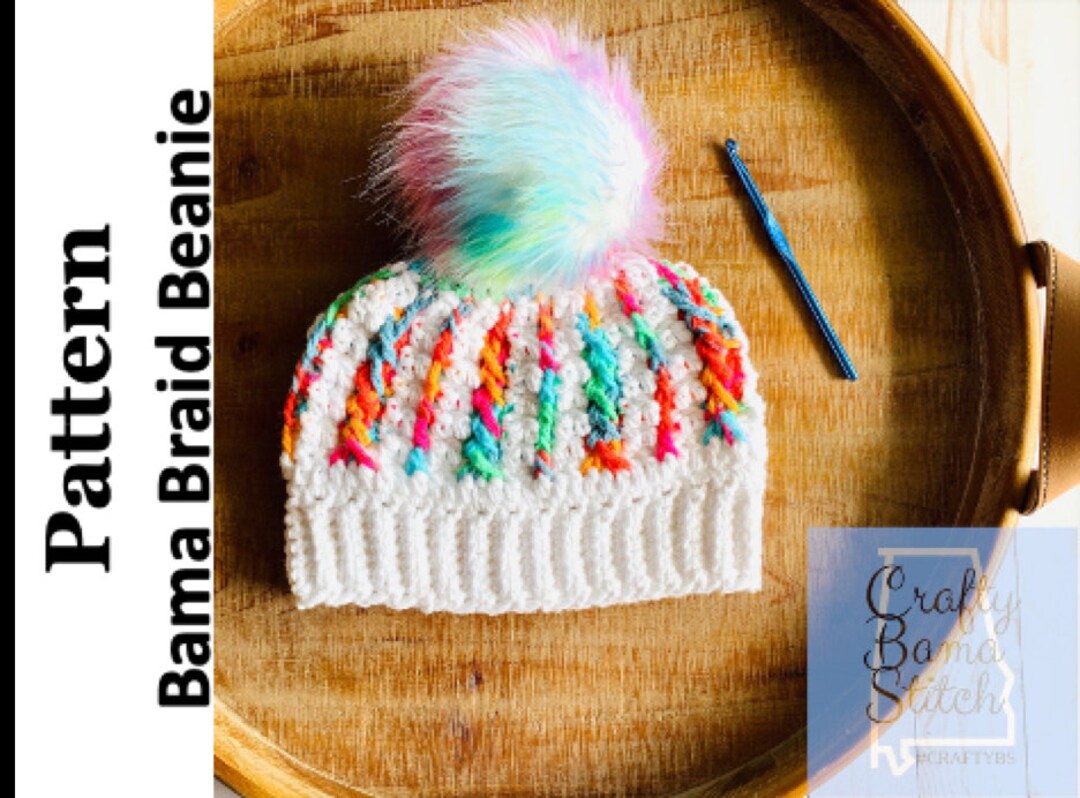 Bama Braid Beanie, Crochet PATTERN, Crochet Beanie Pattern, Beanie ...