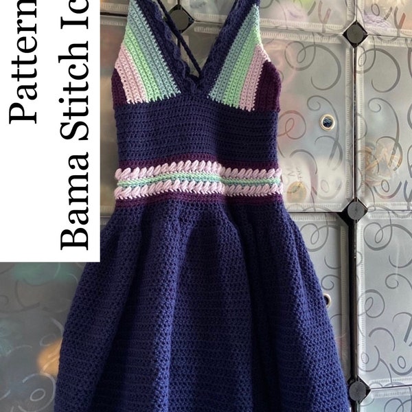 Bama Stitch Ice Dress, Crochet Dress, Crochet Pattern, Summer Crochet, Crochet Dress Pattern, Crochet Patterns, Crochet Summer Dress, Dress