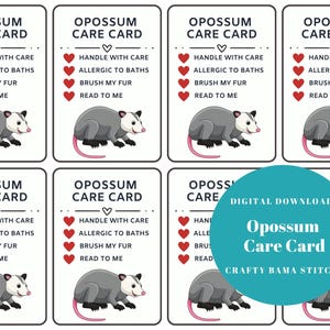 Cartes d'entretien pour opossum, Carte d'entretien, Carte d'entretien doudou, Carte d'entretien au crochet, Soins d'opossum au crochet, Opossum, Peluche au crochet, Possum, Carte d'entretien