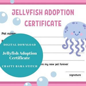 Jellyfish Adoption Certificate, Adoption Certificate, Plushie Certificate, Adopt Me Certificate, Adoption Certificate, Jellyfish Plushie