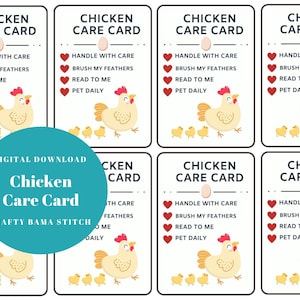 Tarjetas de cuidado de pollo, tarjeta de cuidado, cuidado de Stuffie, tarjeta de cuidado de ganchillo, cuidado de peluche de ganchillo, Stuffie, peluche de ganchillo, cuidado de pollo, pollo, pollito