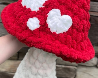 Giant Valentines Mushroom, Mushroom Pillow, Crochet Mushroom, Mushroom, Handmade, Fungi, Mushroom Plushie, Plushie Mushroom, Mushroom Decor