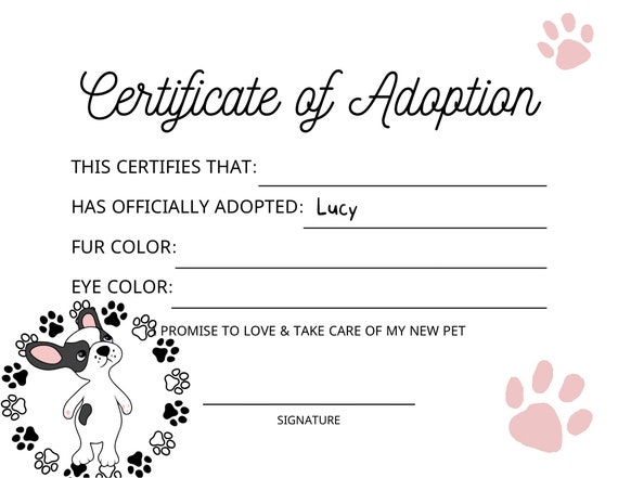 Puppy Adoption Certificate, Adoption Certificate, Certificate