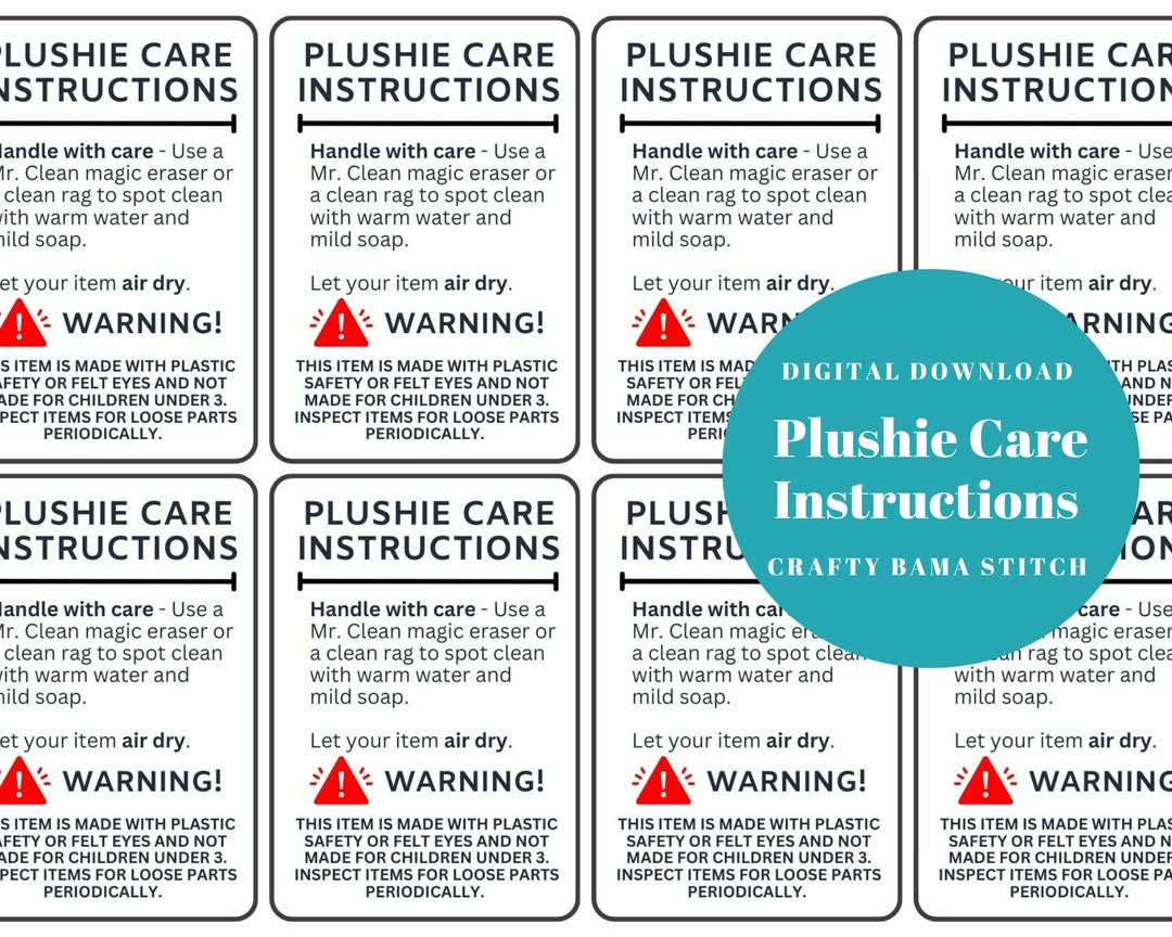Plushie Care Instructions, Care Card, Plushie Care, Plushie Care Card