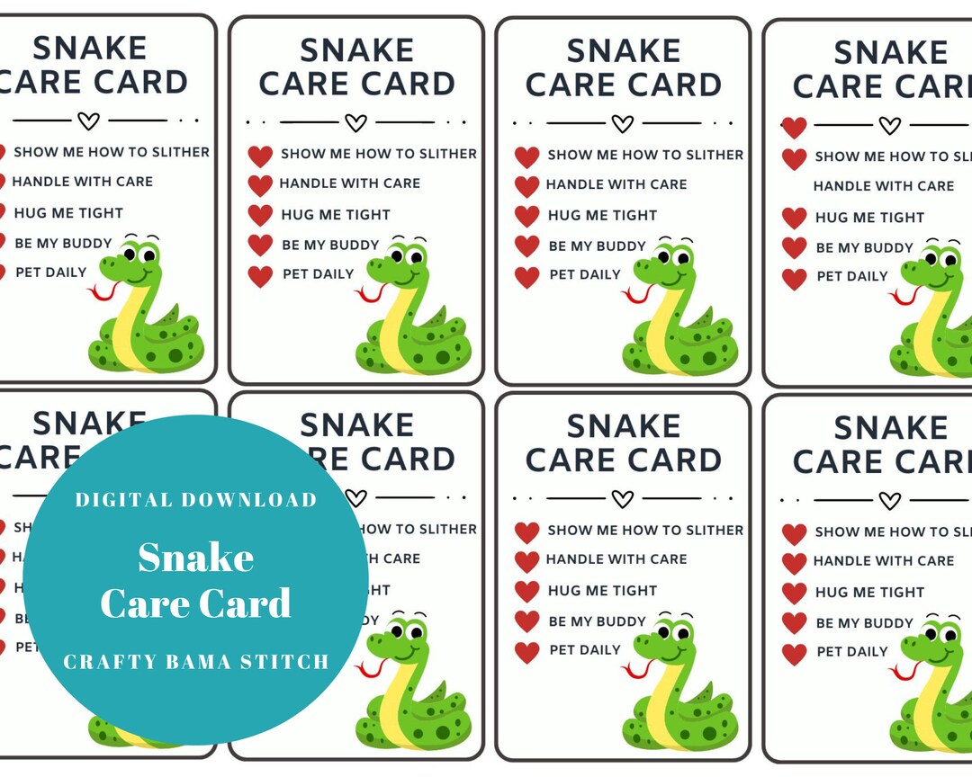Snake Care Cards, Care Card, Snake Care, Plushie Care Card, Crochet ... - Snake Logical Care