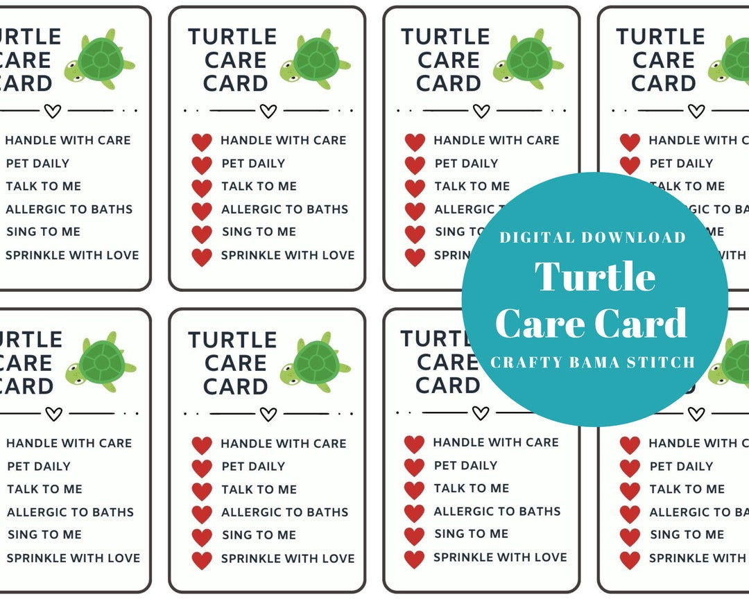 Turtle Credit Card Turtle Care Cards, Care Card, Turtle Care, Plushie Care Card, Crochet ...