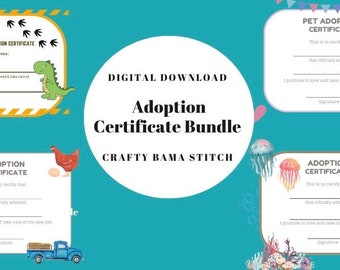 Bundle Adoption Certificates - Adoption Certificate, Certificate, Plushie Certificate, Adopt Me Certificate, Animal Adoption Certificate