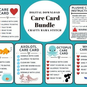 Lot - Cartes d'entretien, Soins des animaux, Carte d'entretien doudou, Carte d'entretien au crochet, Soins des animaux au crochet, Peluche au crochet, Carte d'entretien au crochet, Carte d'entretien