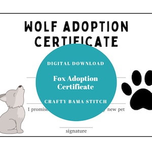 Wolf Adoption Certificate, Adoption Certificate, Certificate, Plushie Certificate, Adopt Me Certificate, Dog Adoption Certificate, Wolf