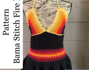 Bama Stitch Fire Dress, Crochet Dress, Crochet Pattern, Summer Crochet, Crochet Dress Pattern, Crochet Patterns, Crochet Summer Dress, Dress