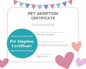 Pet Adoption Certificate, Adoption Certificate, Certificate, Plushie Certificate, Adopt Me Certificate, Animal Adoption Certificate, Pet