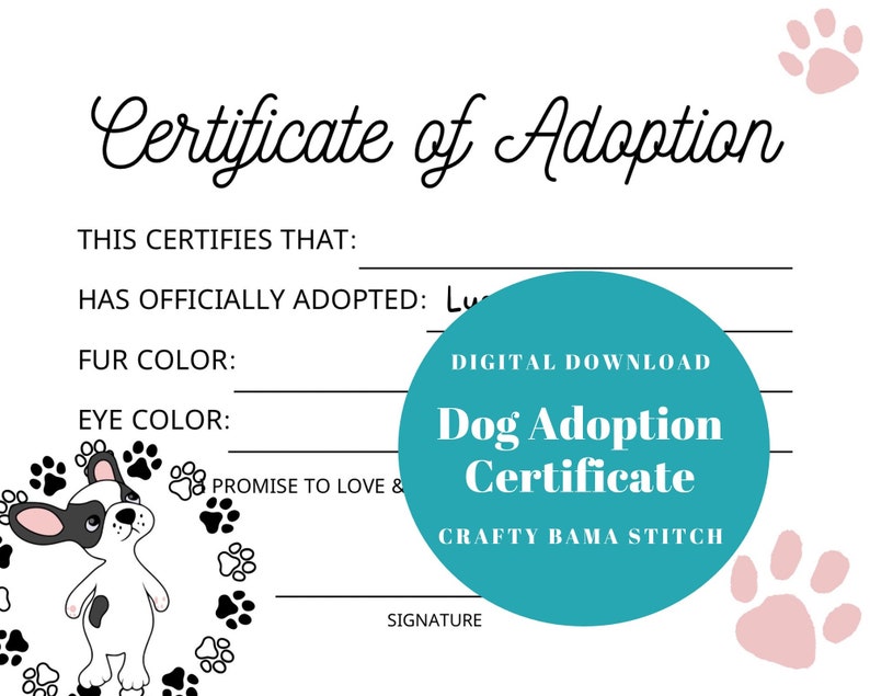 Puppy Adoption Certificate, Adoption Certificate, Certificate, Plushie ...